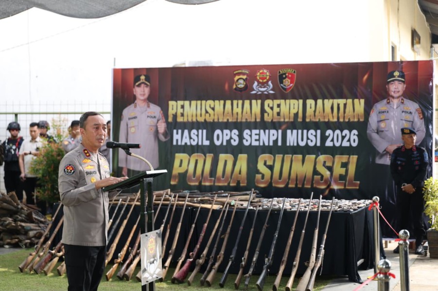Polda Sumsel Musnahkan 397 Senpi Ilegal Hasil Operasi Senpi Musi 2026, Wujud Komitmen Jaga Keamanan Masyarakat