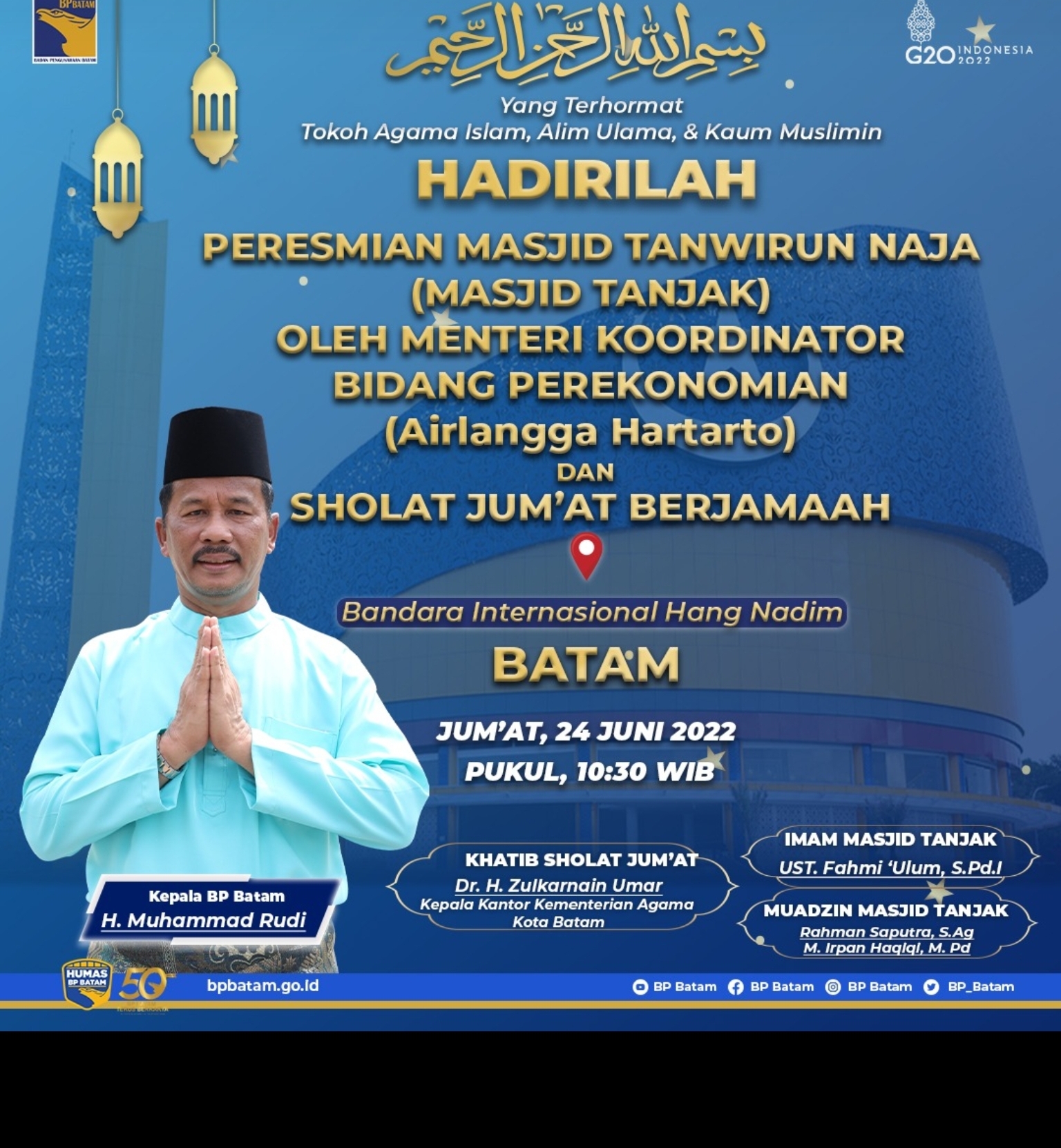 Besok, Airlangga, HM Rudi, Ansar dan Marlin Hadiri Peresmian Masjid Tanjak