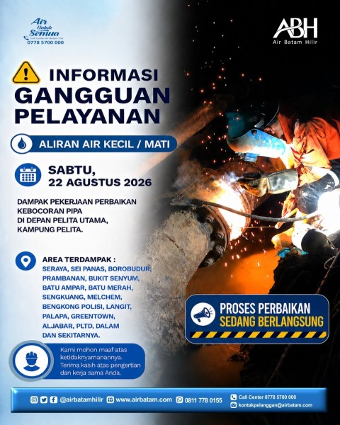 Kebocoran Pipa 400 Mm di Kampung Pelita, Sejumlah Wilayah Batam Alami Gangguan Suplai Air