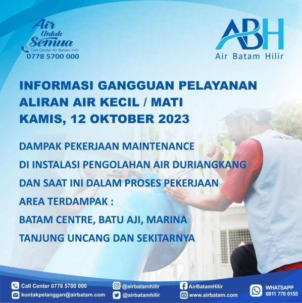 ABH Lakukan Maintenance di Batuampar, Berikut Area Terdampak