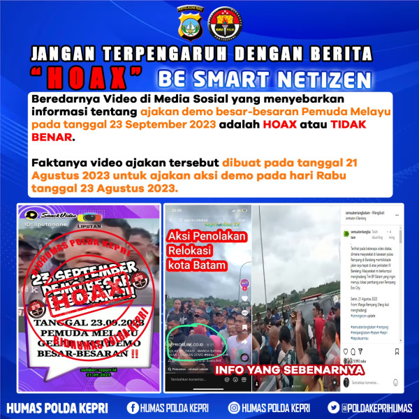 Pemuda Melayu Gelar Aksi Demo 23 September, Polda Kepri Sebut Itu Hoaks