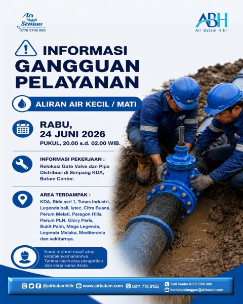 Relokasi Pipa di Simpang KDA, Suplai Air Sejumlah Kawasan Batam Center Akan Terganggu