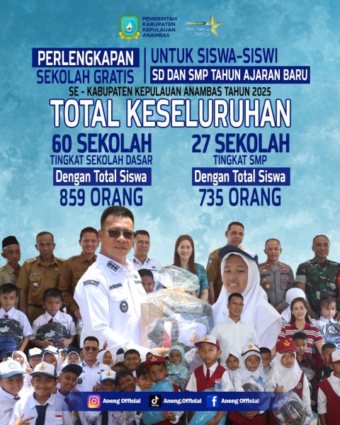 Bupati Aneng Luncurkan Program Bantuan Perlengkapan Sekolah Gratis untuk 1.594 Siswa Baru SD dan SMP di Anambas