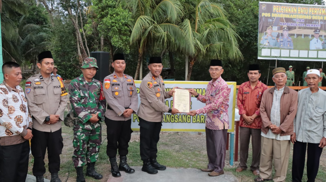 Kapolres Meranti AKBP Kurnia Setyawan SH SIK Peletakan Batu Pertama Pos Bhabinkamtibmas Desa Bokor