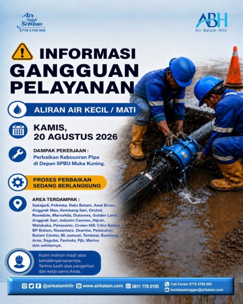 Kebocoran Pipa DCIP 800 mm di Muka Kuning Ganggu Suplai Air, Air Batam Hilir Siagakan Mobil Tangki