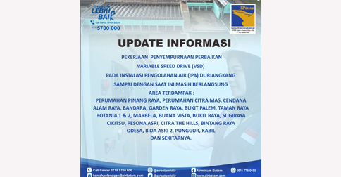 SPAM Batam Sebut Air Mati Total Akibat Perbaikan VSD pada IPA Duriangkang